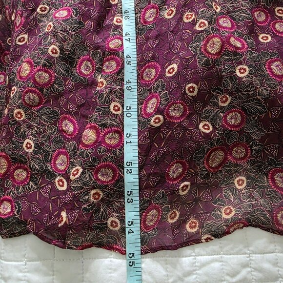 Saloni Floral High Neck Long Sleeve Maxi Dress US 6 Silk Burgundy - Picture 9 of 9